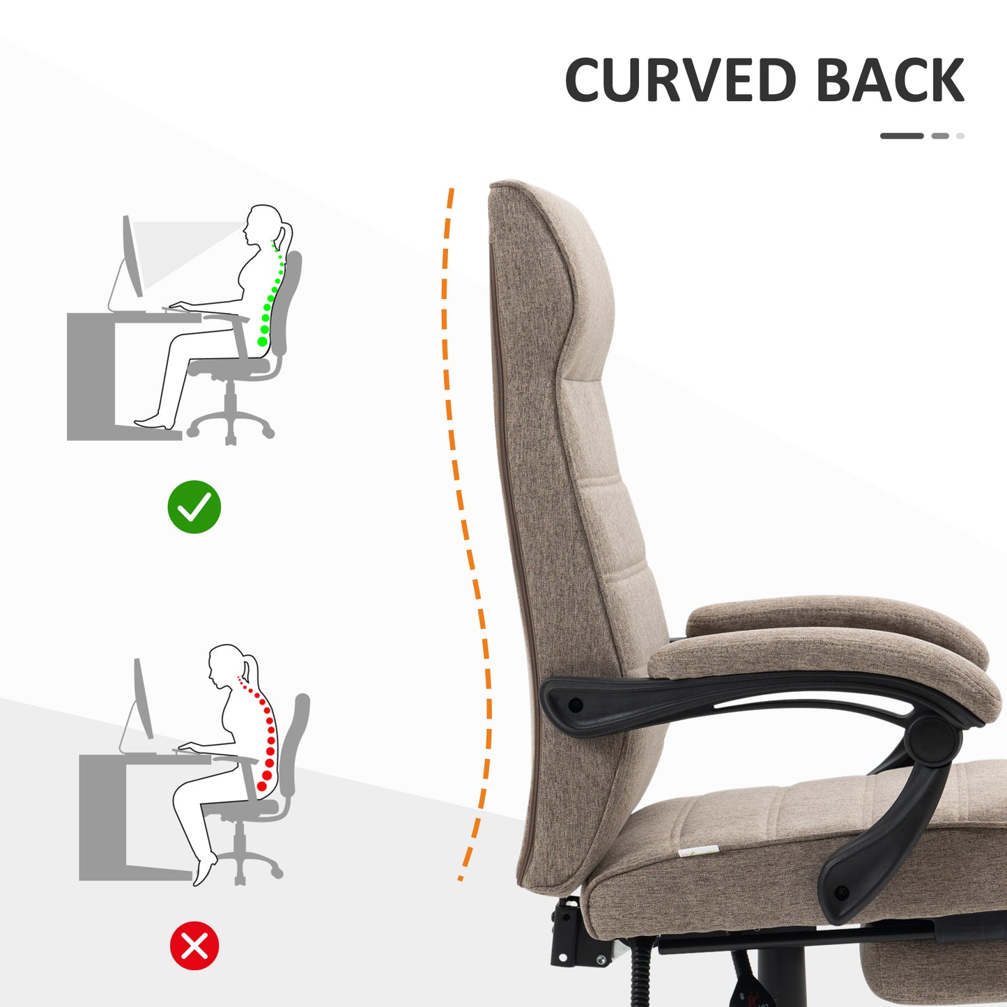 Chaise de bureau dossier haut inclinable avec repose-pieds