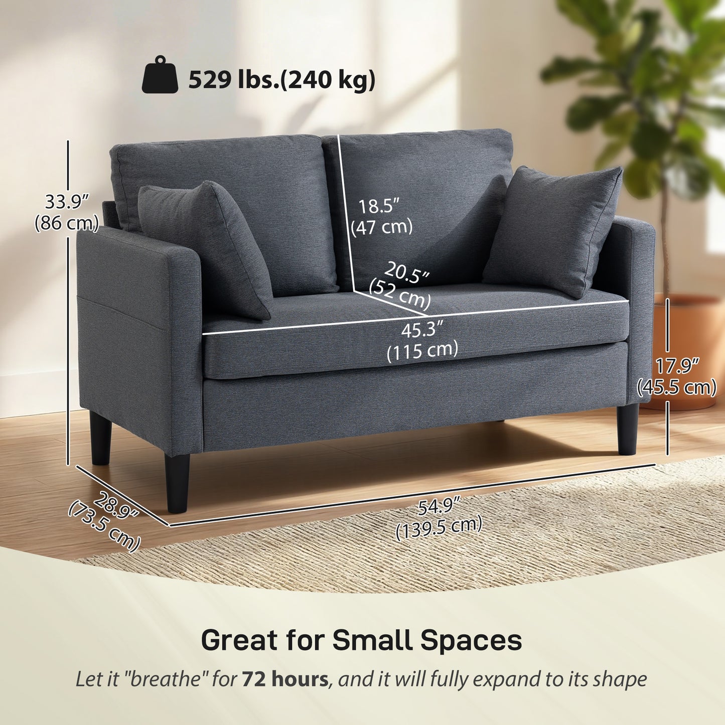 Causeuse 2 places moderne tissu lin avec ressorts