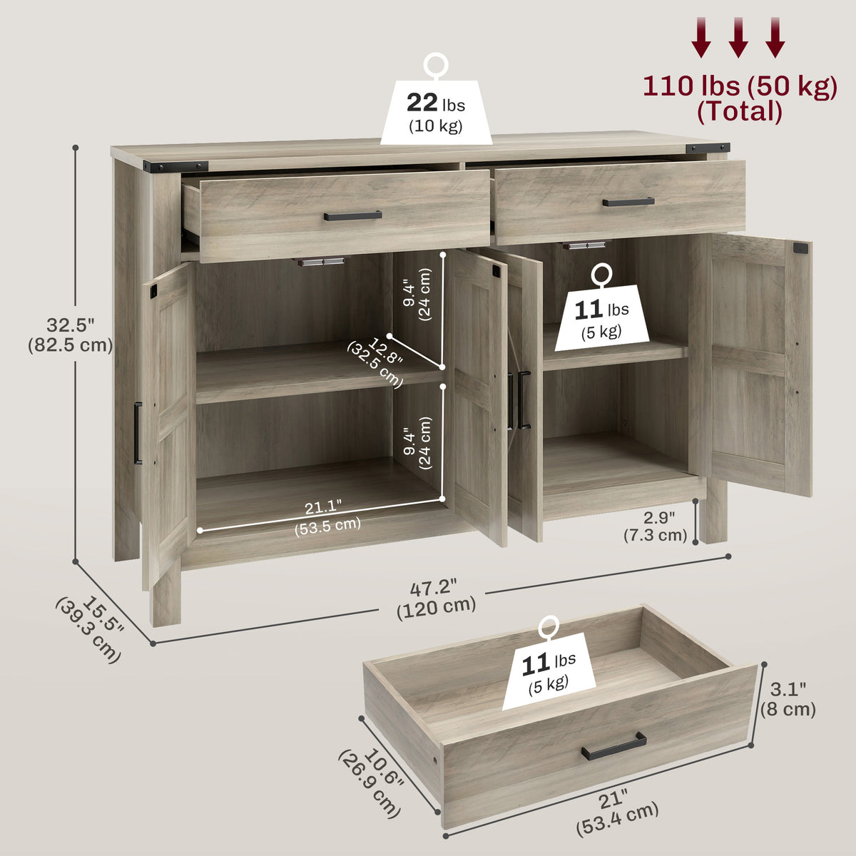 Buffet bahut style campagnard à portes de grange