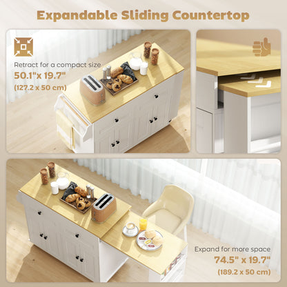 Îlot de cuisine roulant avec plateau extensible et prise