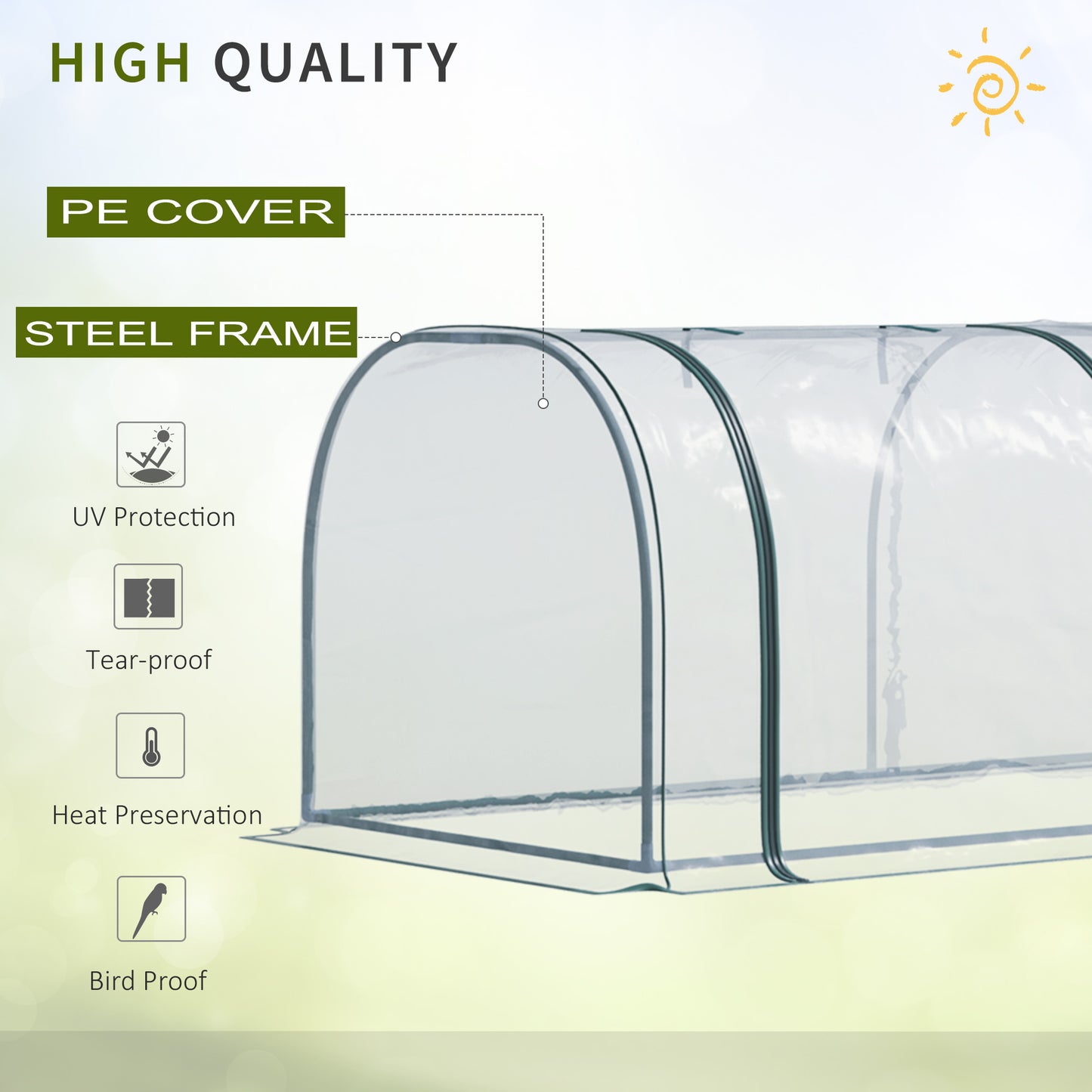 Serre tunnel portable 396 x 91 x 76 cm avec 4 portes