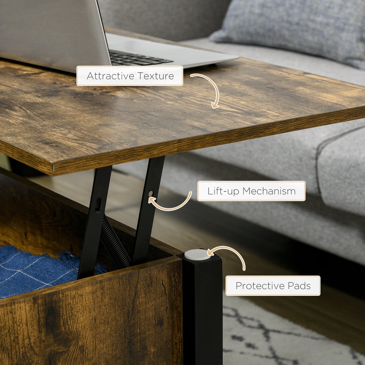 Table basse relevable moderne avec rangement caché