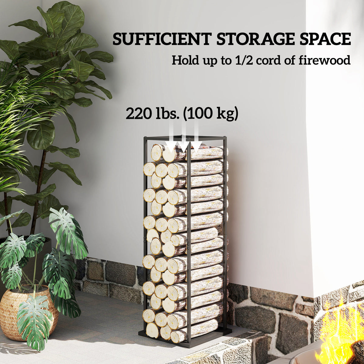 Porte-bûches vertical robuste pour foyer extérieur