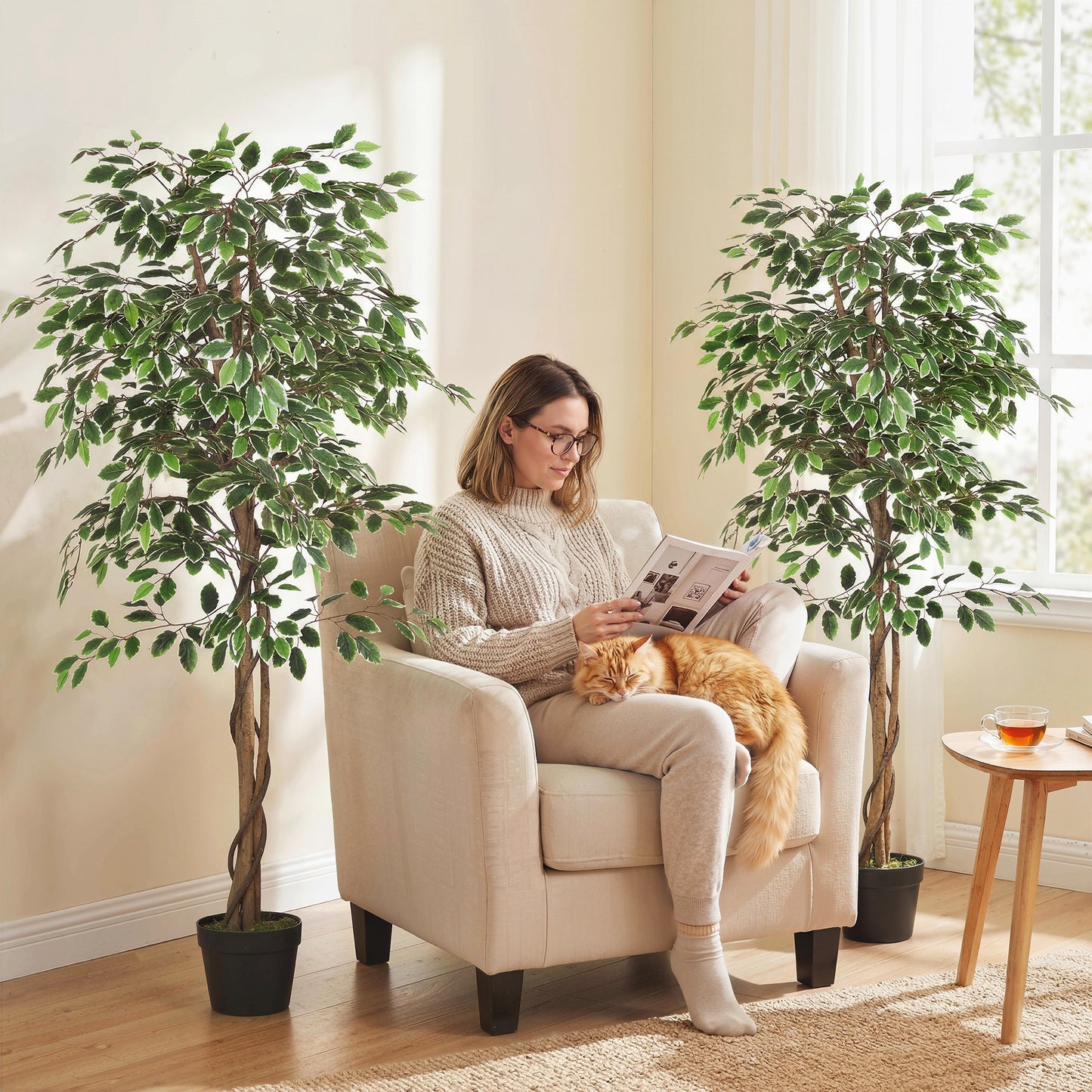 Ficus artificiel réaliste en pot — Vert