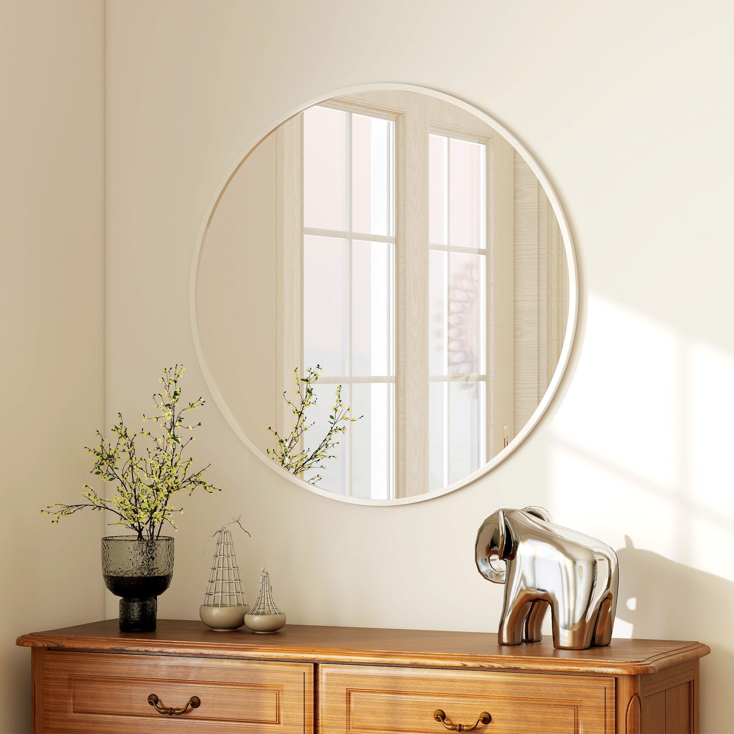 Miroir mural rond 91 cm cadre métallique décoratif