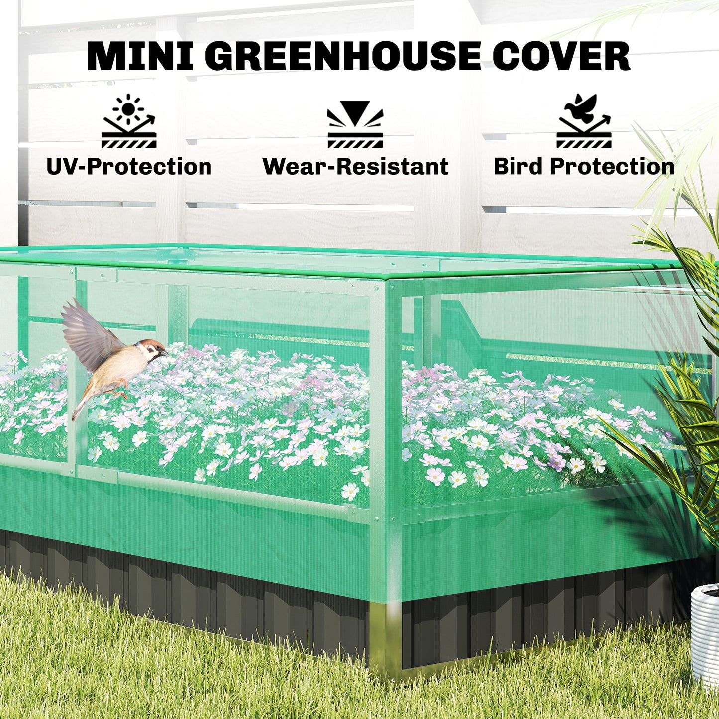 Outsunny 174x90x70cm Steel Raised Garden Bed with Cover Grey