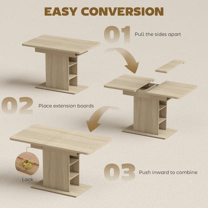 Table à manger extensible avec étagères intégrées