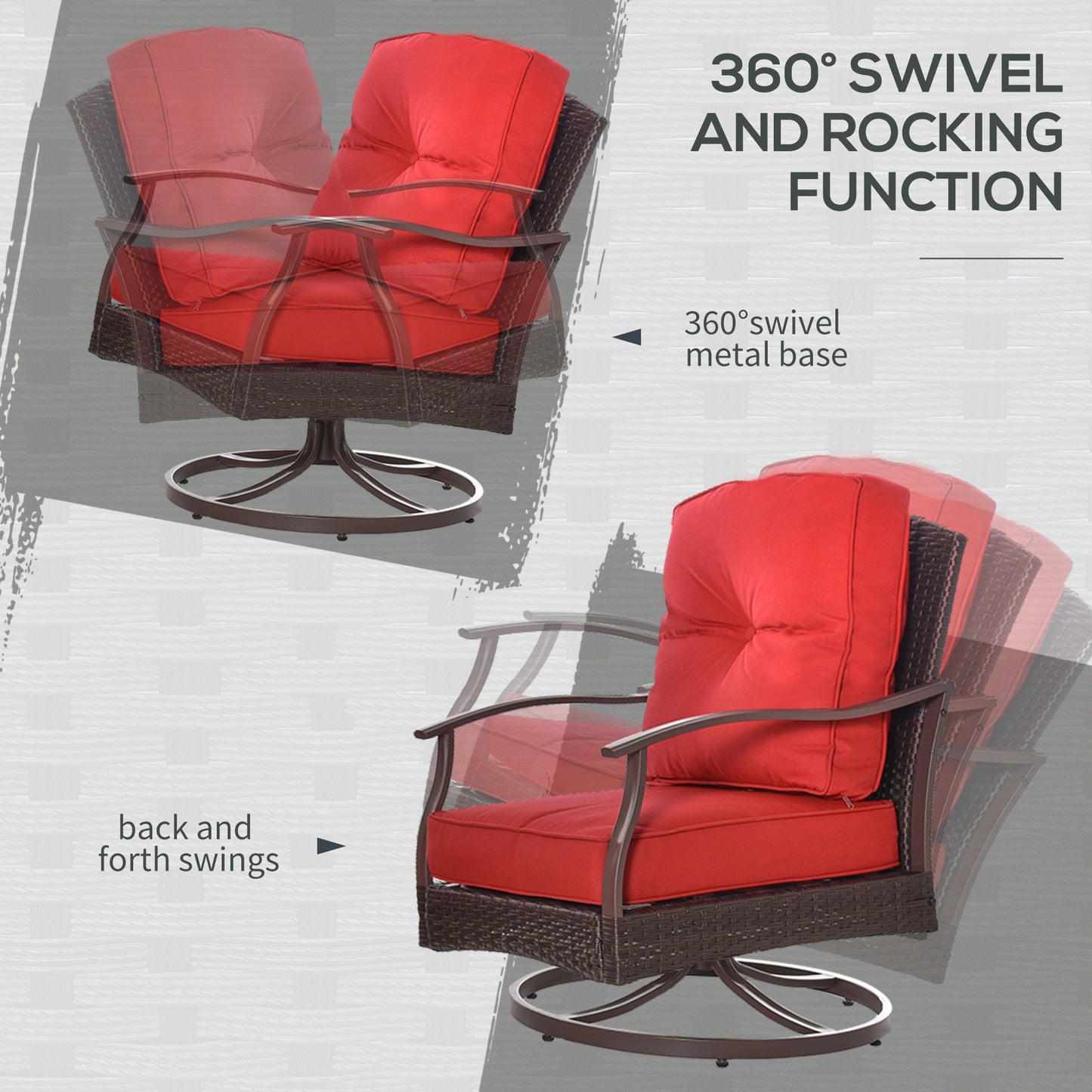 Outsunny 4 Piece Red PE Rattan Patio Set - Sofas + Coffee Table