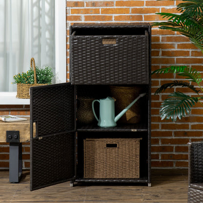 Armoire rangement patio rotin avec tiroir porte-serviettes