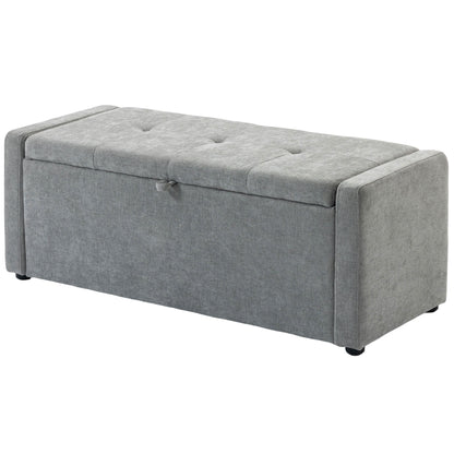 Banc coffre rembourré tissu lin grand format