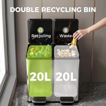 Poubelle double à fermeture douce et pédale 40 L