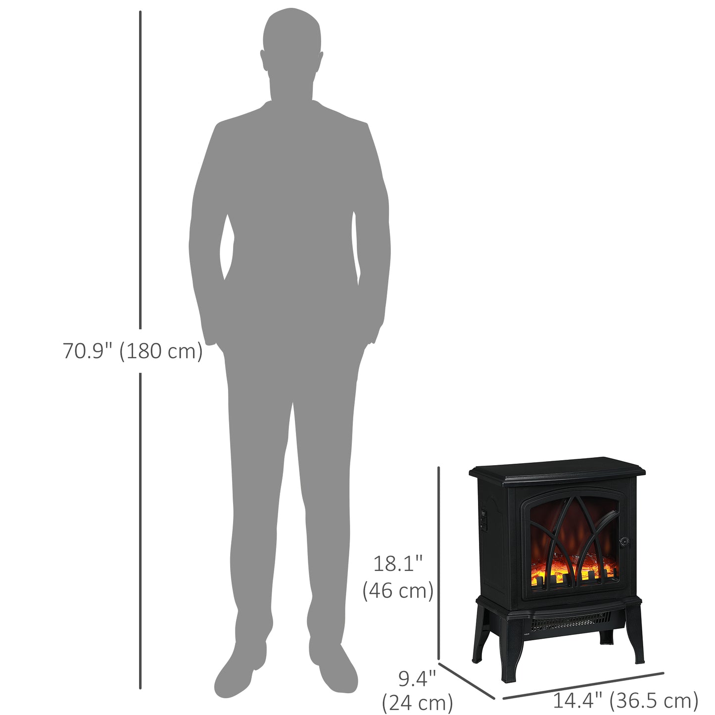 Foyer électrique sur pied avec flamme réaliste 1500W