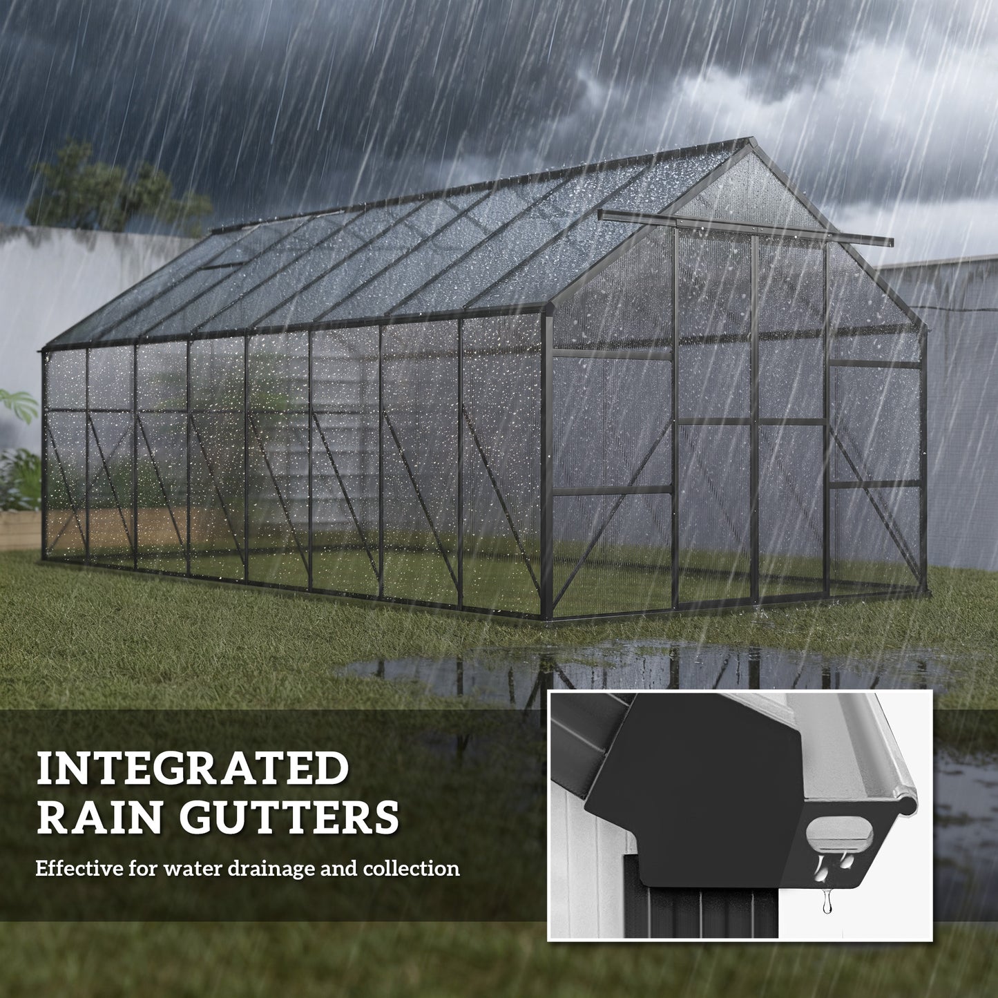 Serre de jardin 6,1 x 2,4 x 2,1 m avec ventilation ajustable