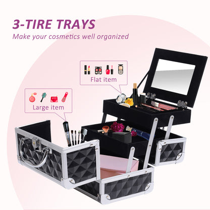 Mallette maquillage 3 étages miroir organisateur