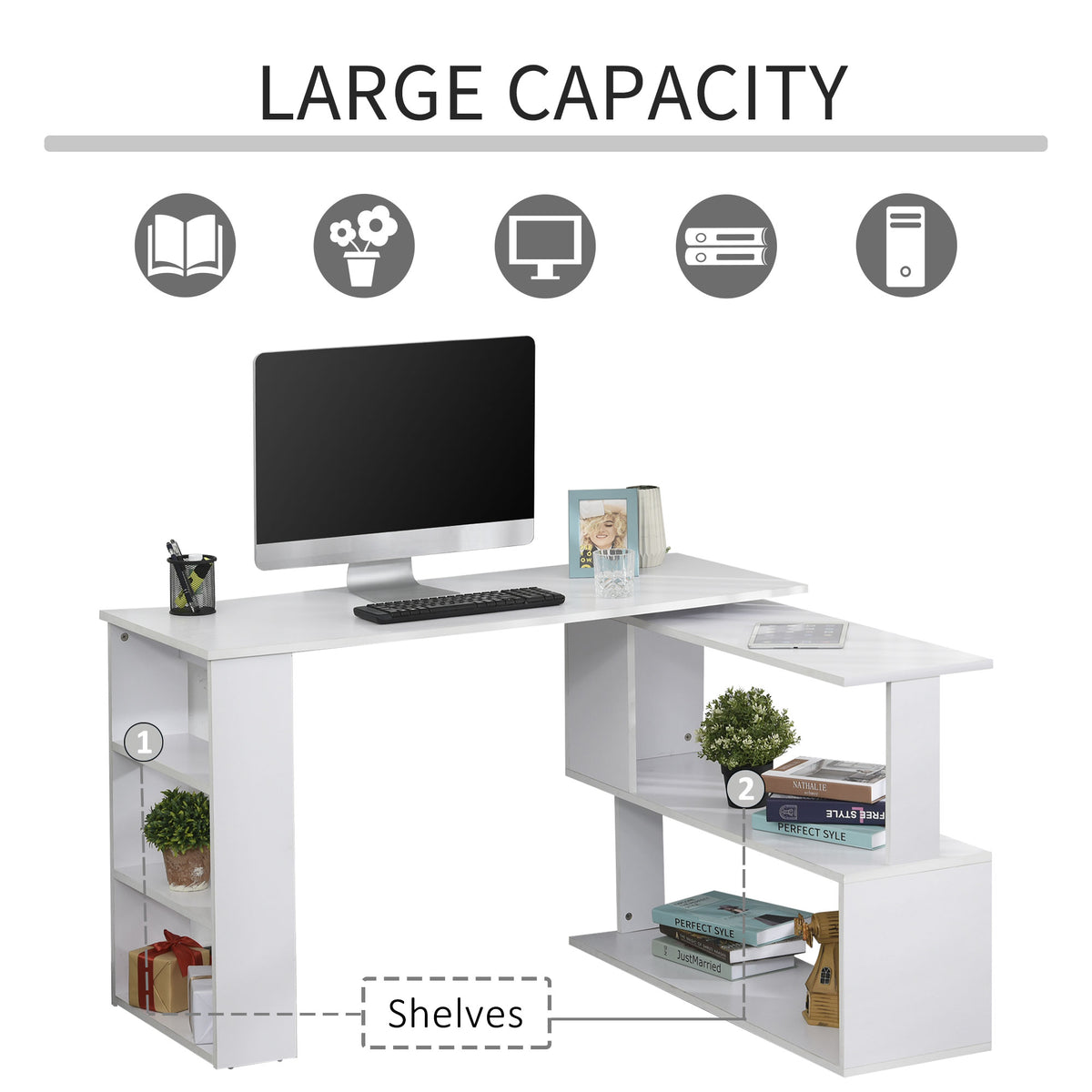 Bureau en L rotatif 360° avec rangement