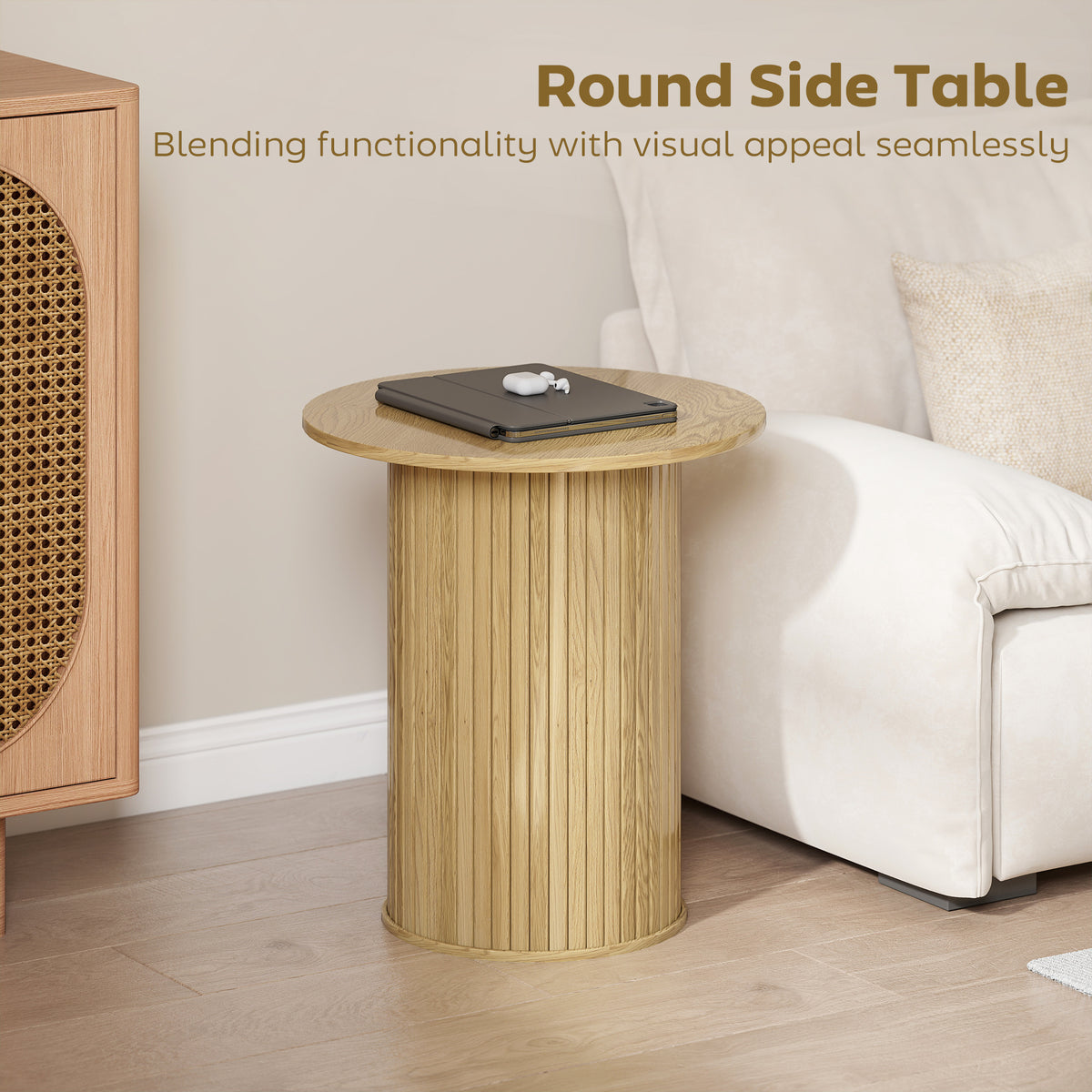 Table d'appoint ronde cannelée style chêne