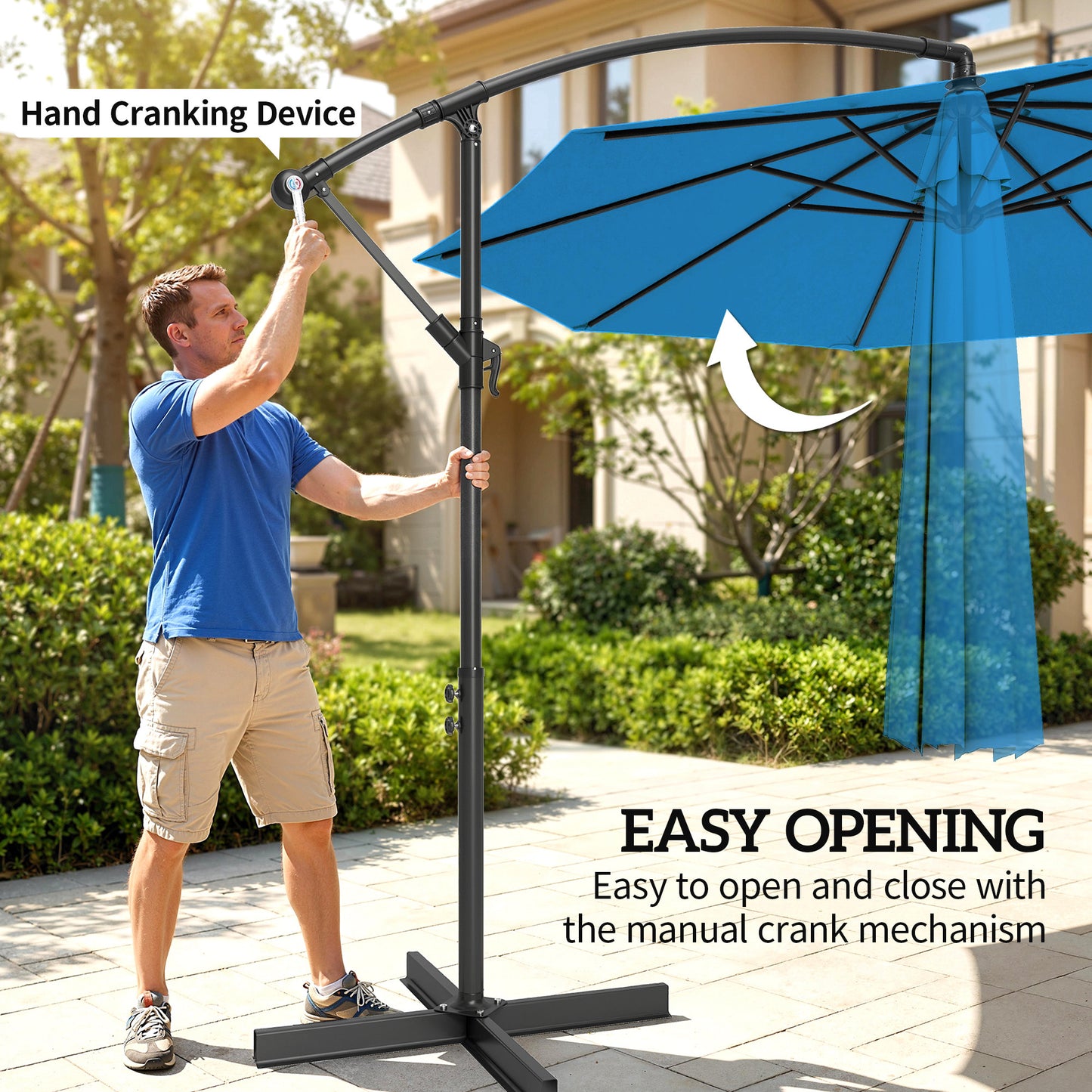 Parasol déporté avec base et manivelle 300 cm