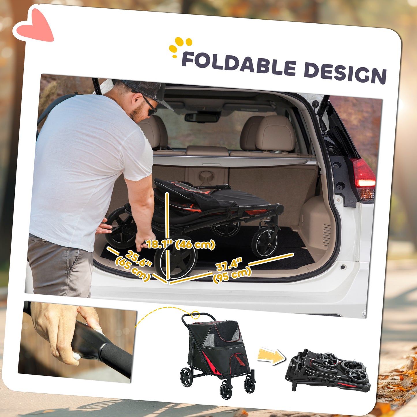 Poussette pliable pour animaux roues universelles amortisseurs