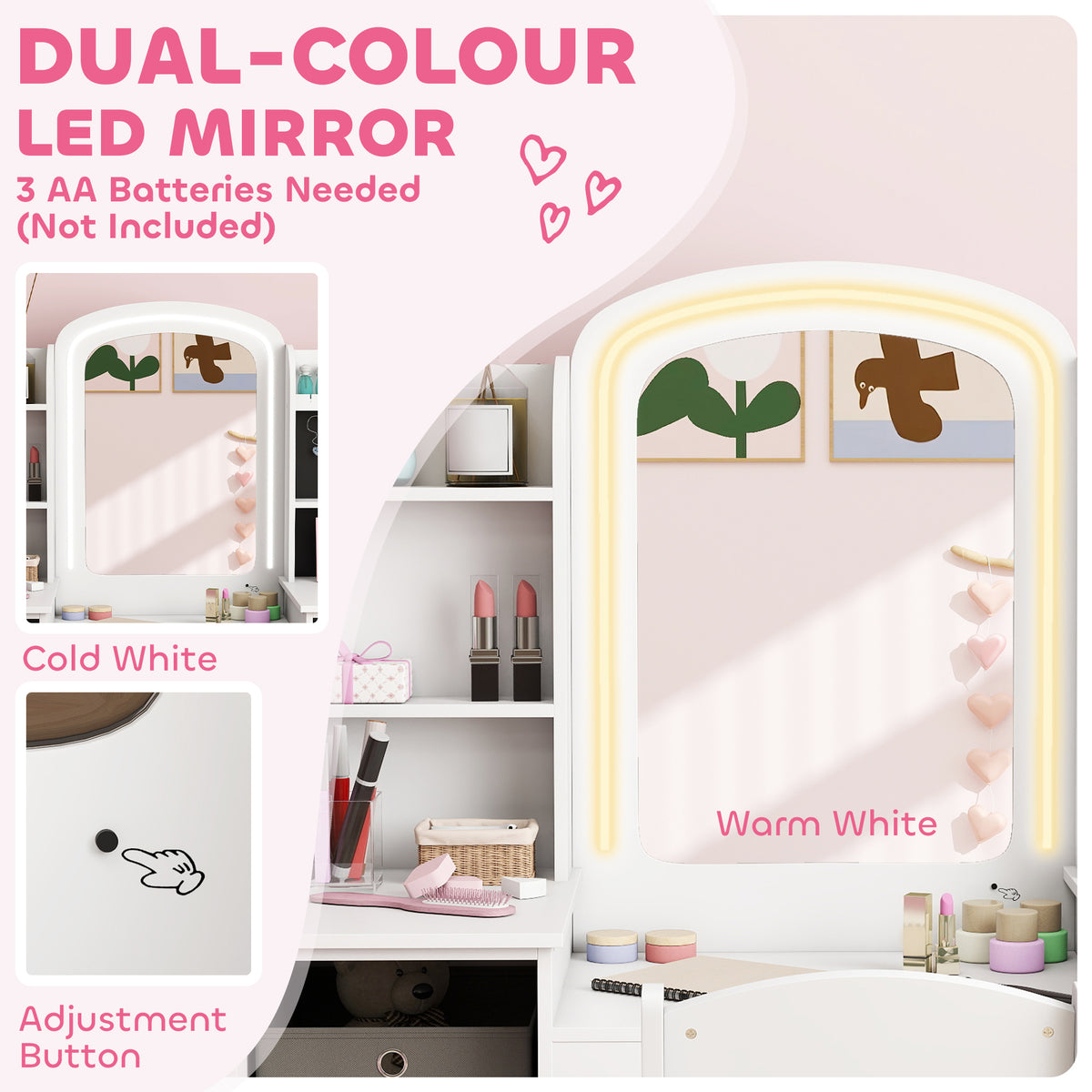 Coiffeuse pour enfants avec miroir lumineux — Lot de 2