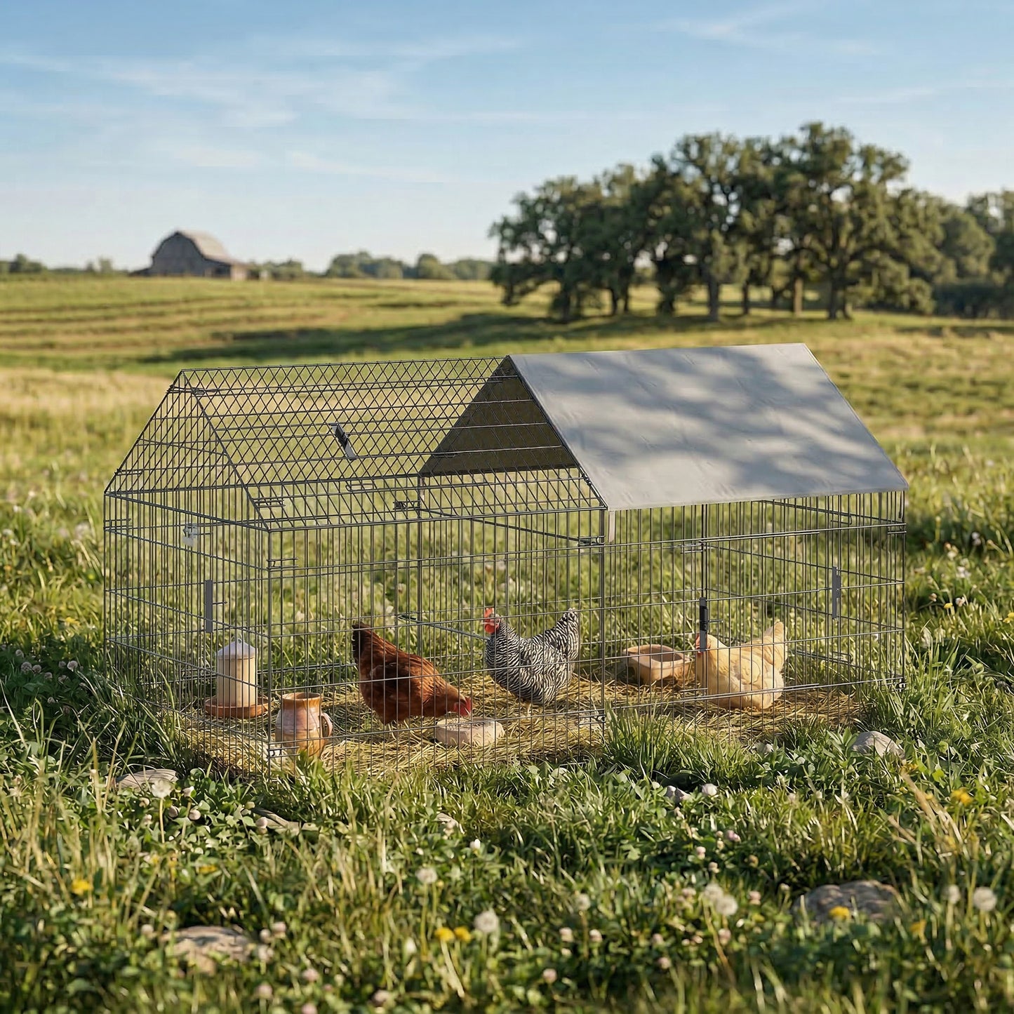 Enclos à poules en métal avec couverture Oxford