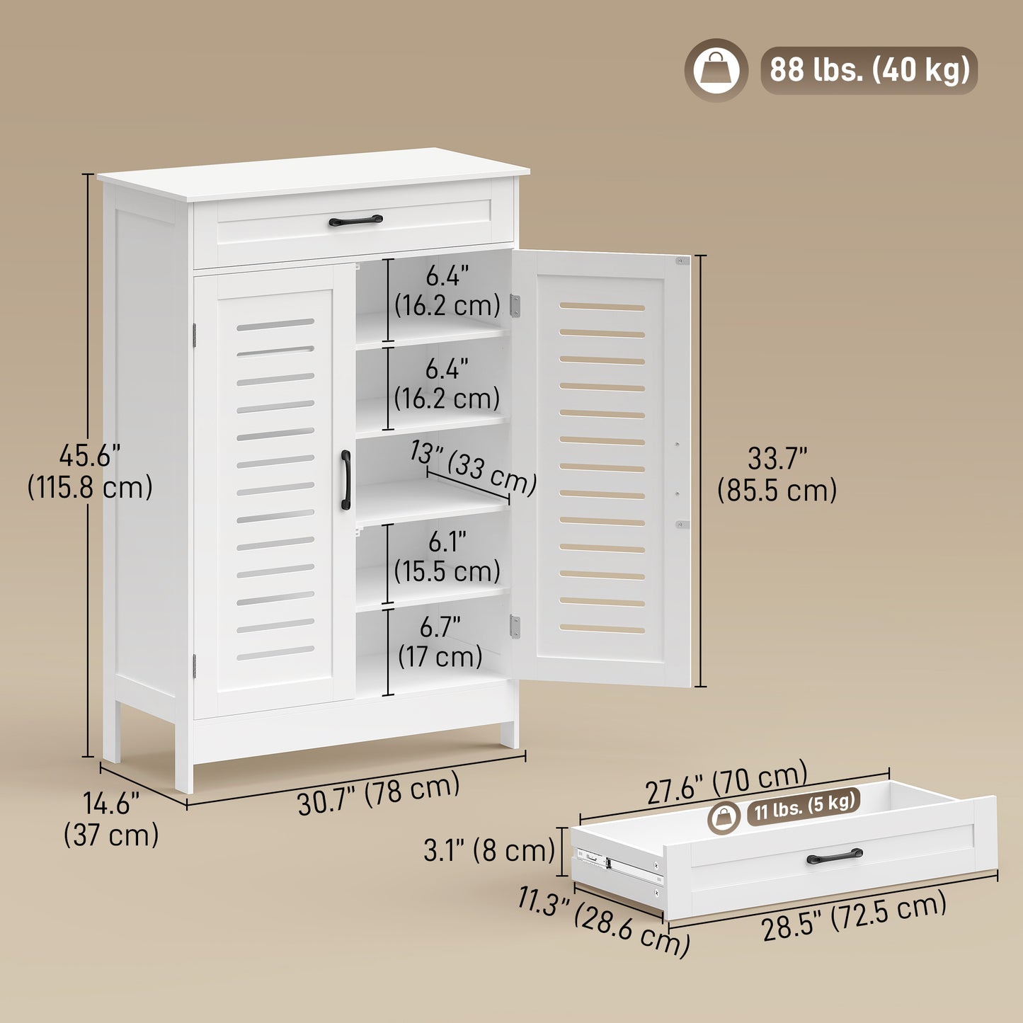 Armoire à chaussures portes persiennées avec tiroir