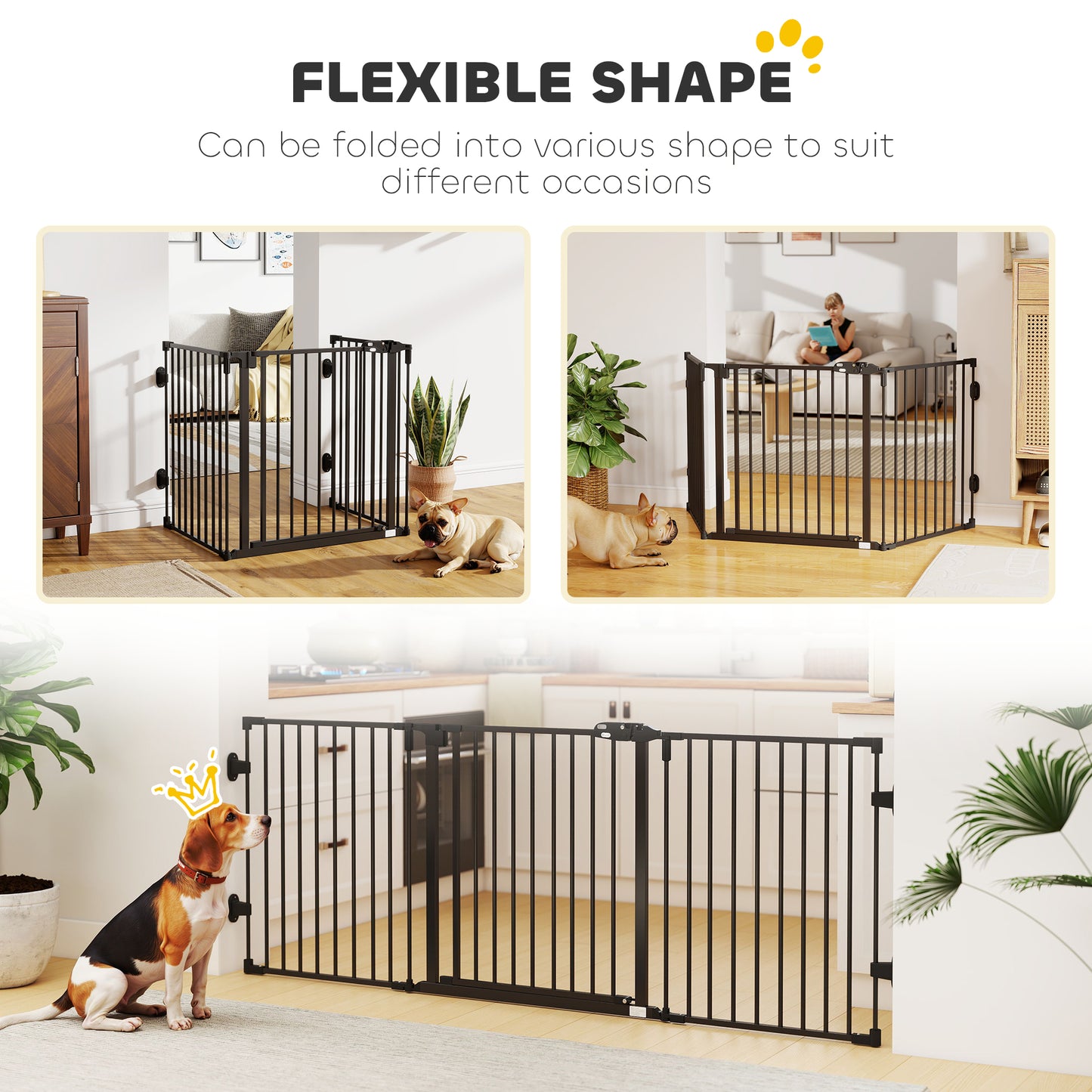 Barrière chien 3 panneaux métal pliable avec porte