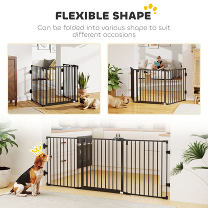 Barrière chien 3 panneaux métal pliable avec porte