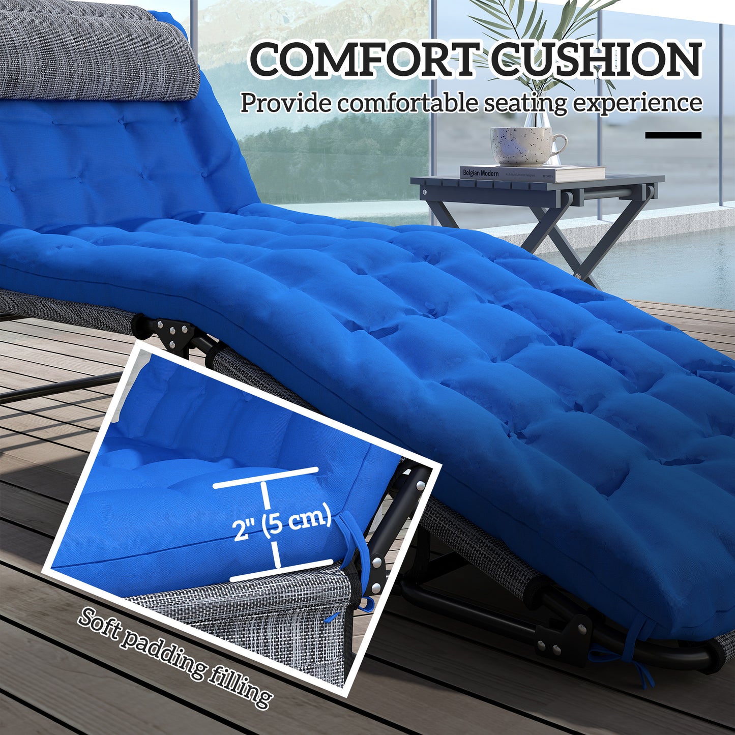 Chaise longue pliante 4 positions avec coussin