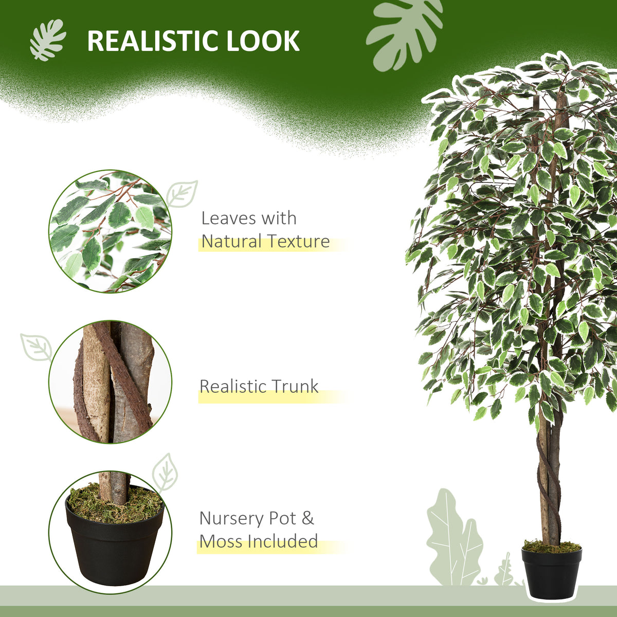 Ficus artificiel réaliste en pot — Vert