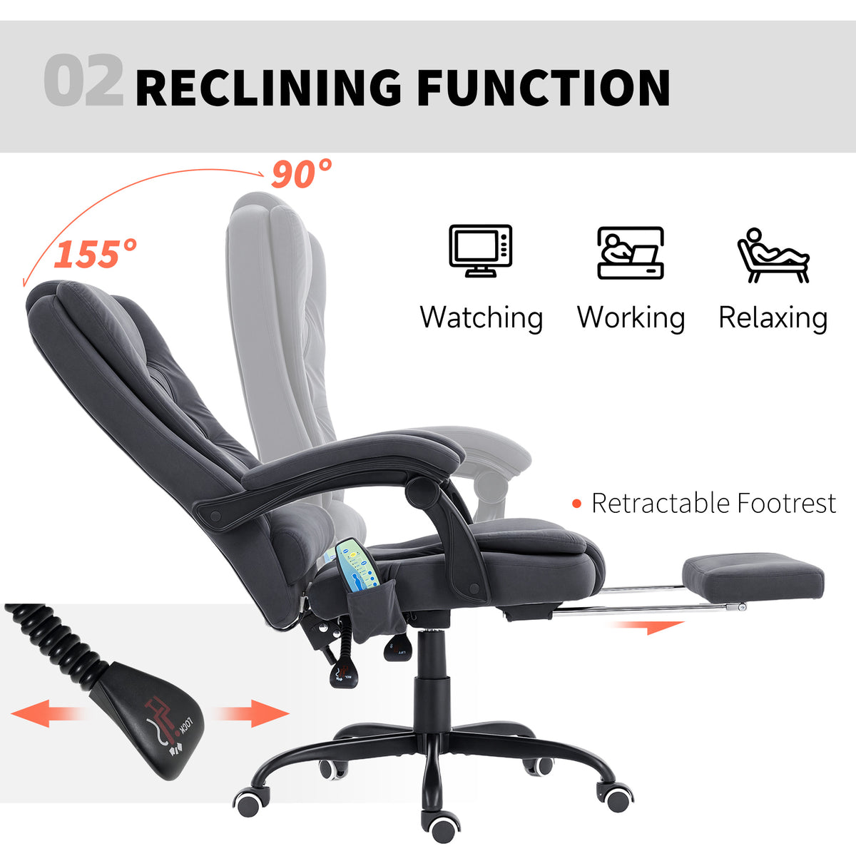 Chaise de bureau massante inclinable avec repose-pieds