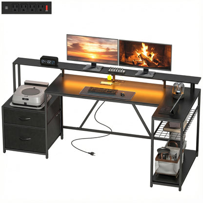 Bureau de jeu en L avec RGB et hub de recharge