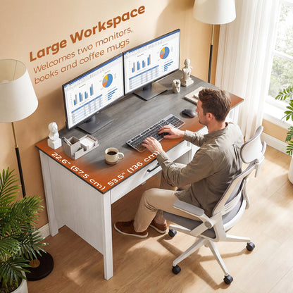 Bureau de travail style fermette avec tiroirs et classeur