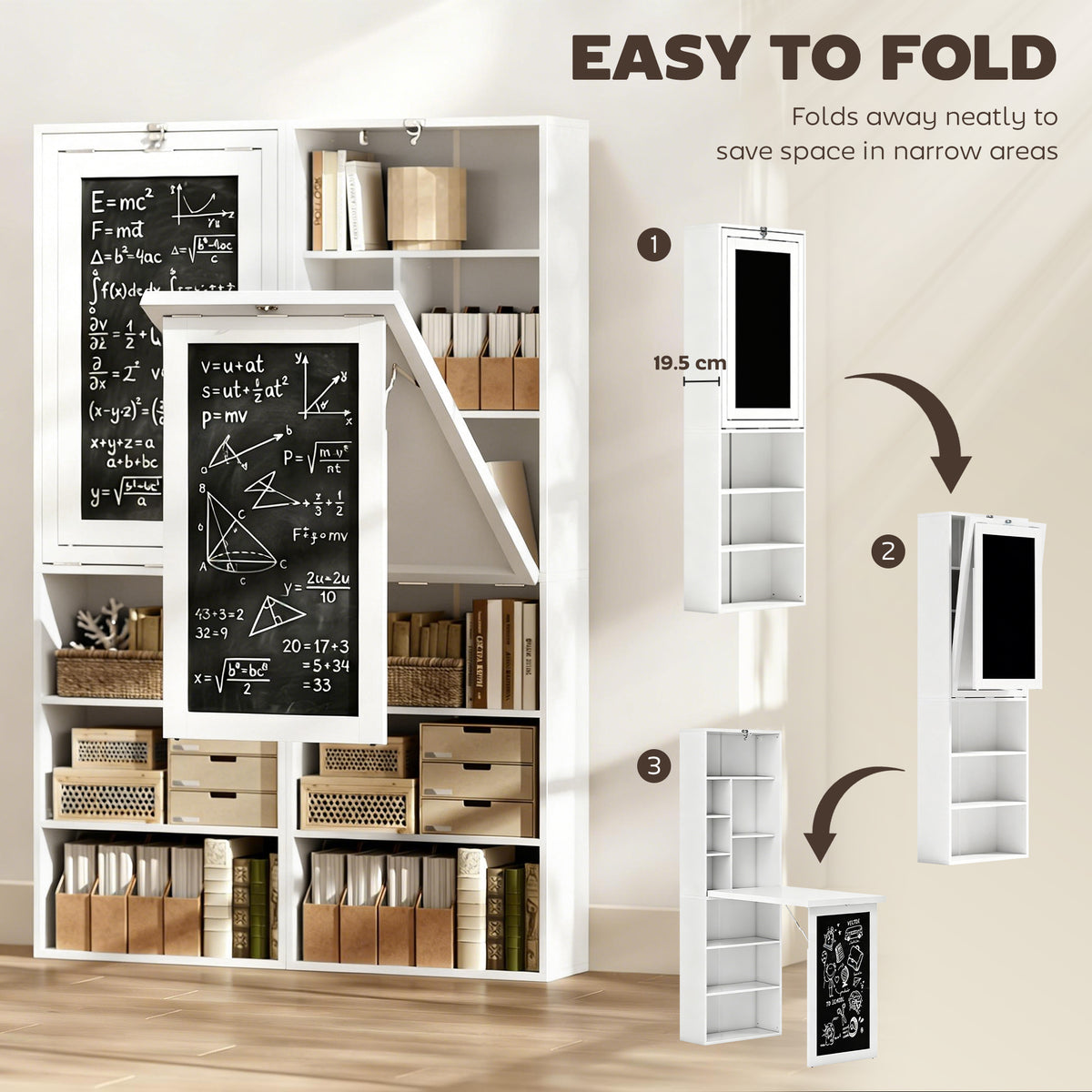 Bureau convertible rabattable mural avec tableau noir