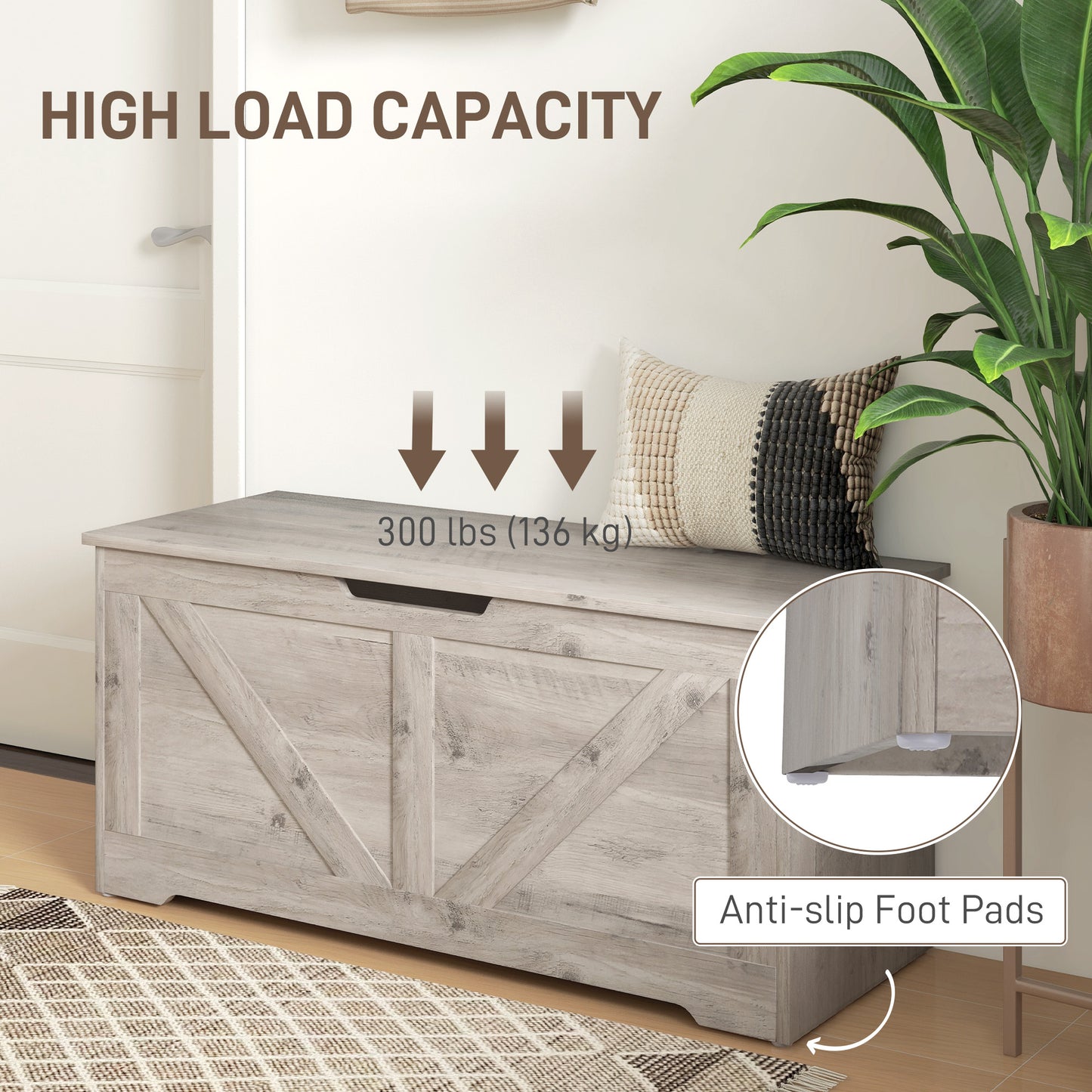 Coffre de rangement spacieux avec charnières sécurisées 100 cm — Grain de bois noir