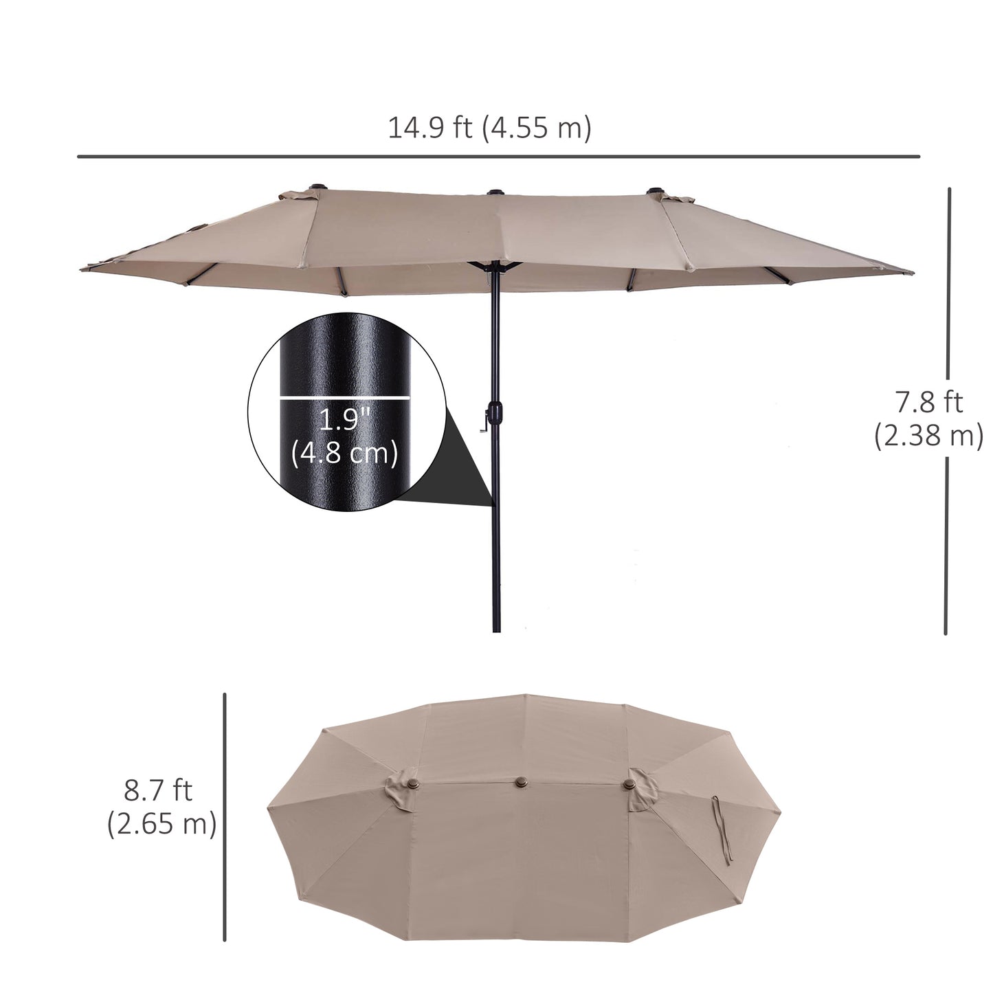 Parasol double face 4,6m avec manivelle acier