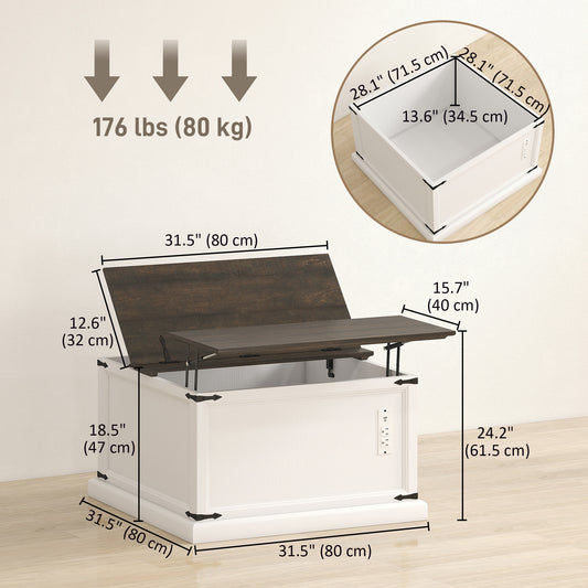 Table basse relevable avec station de recharge et rangement