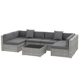 Ensemble patio 7 pièces rotin modulaire avec table