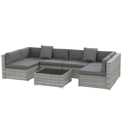 Ensemble patio 7 pièces rotin modulaire avec table