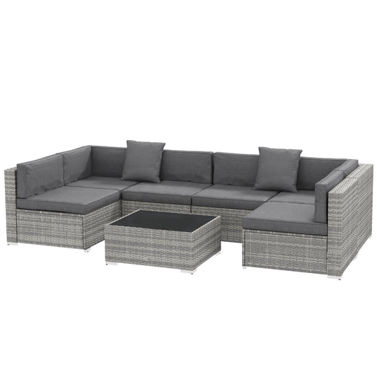 Ensemble patio 7 pièces rotin modulaire avec table