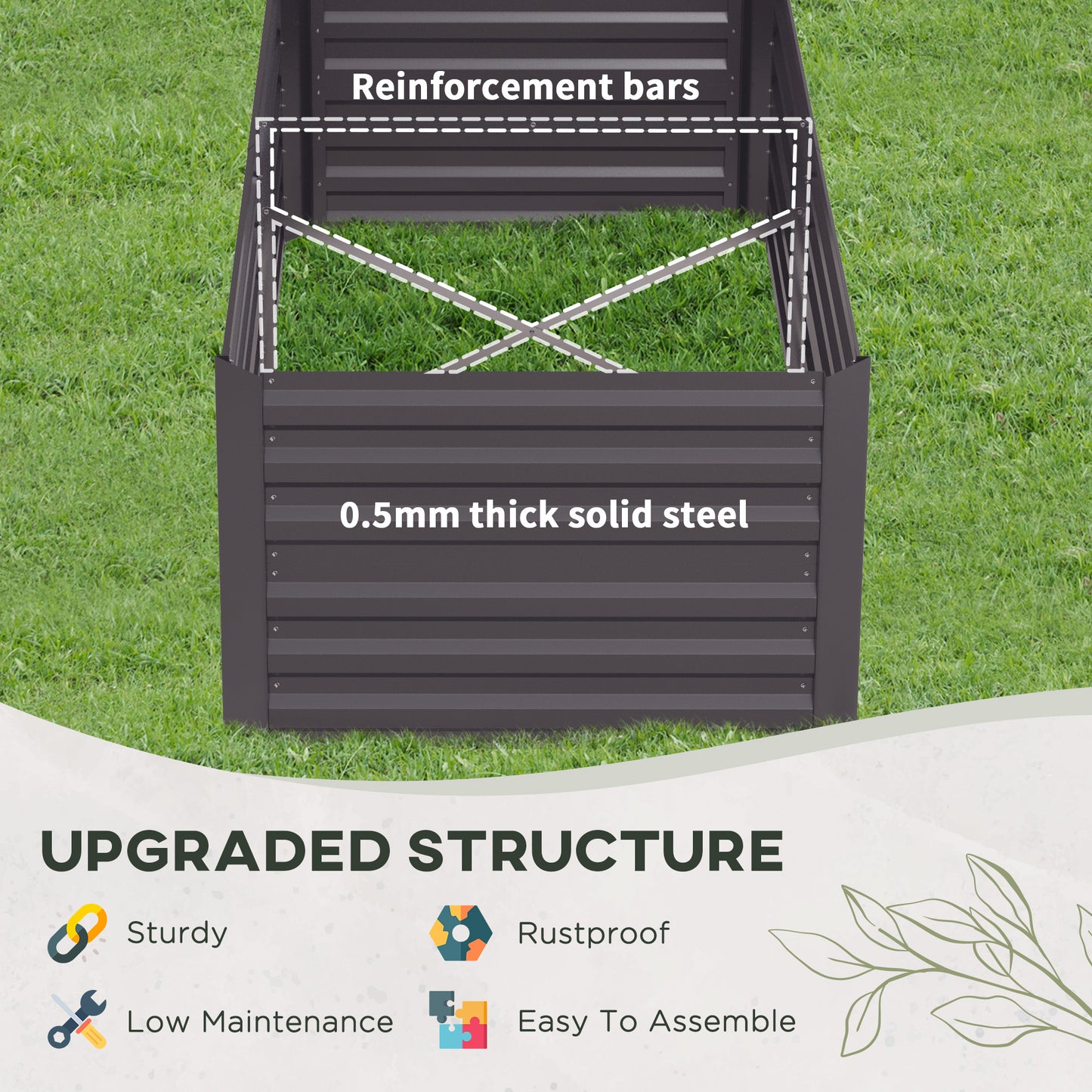 Jardinière surélevée acier galvanisé avec tiges renforcées 180cm
