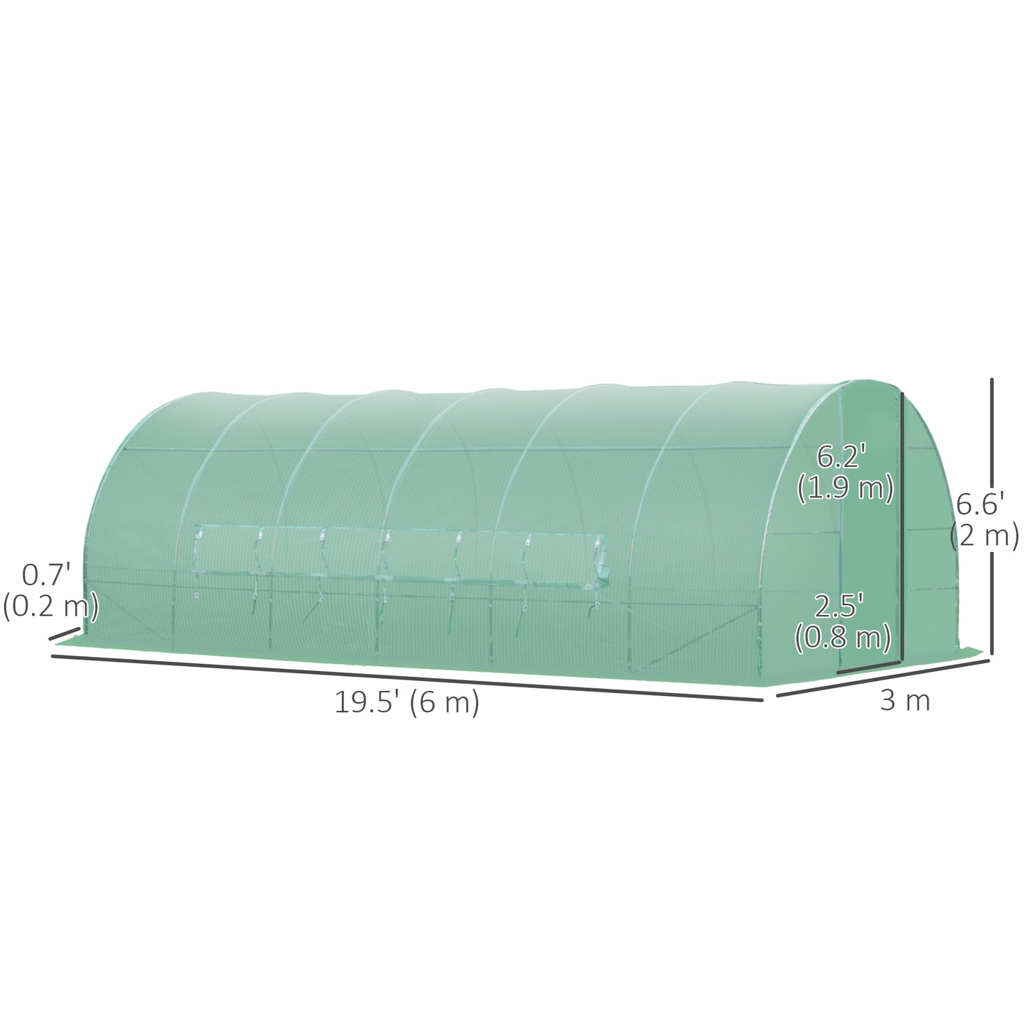 Outsunny 6.1x3x2m Tunnel Greenhouse - Heavy-Duty Galvanized Steel Frame