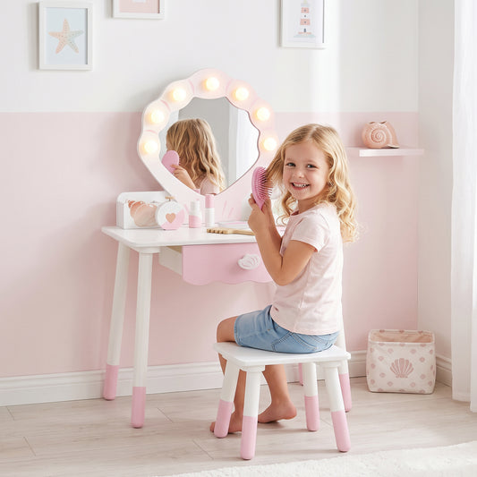 Coiffeuse enfant avec lumières, miroir et tabouret