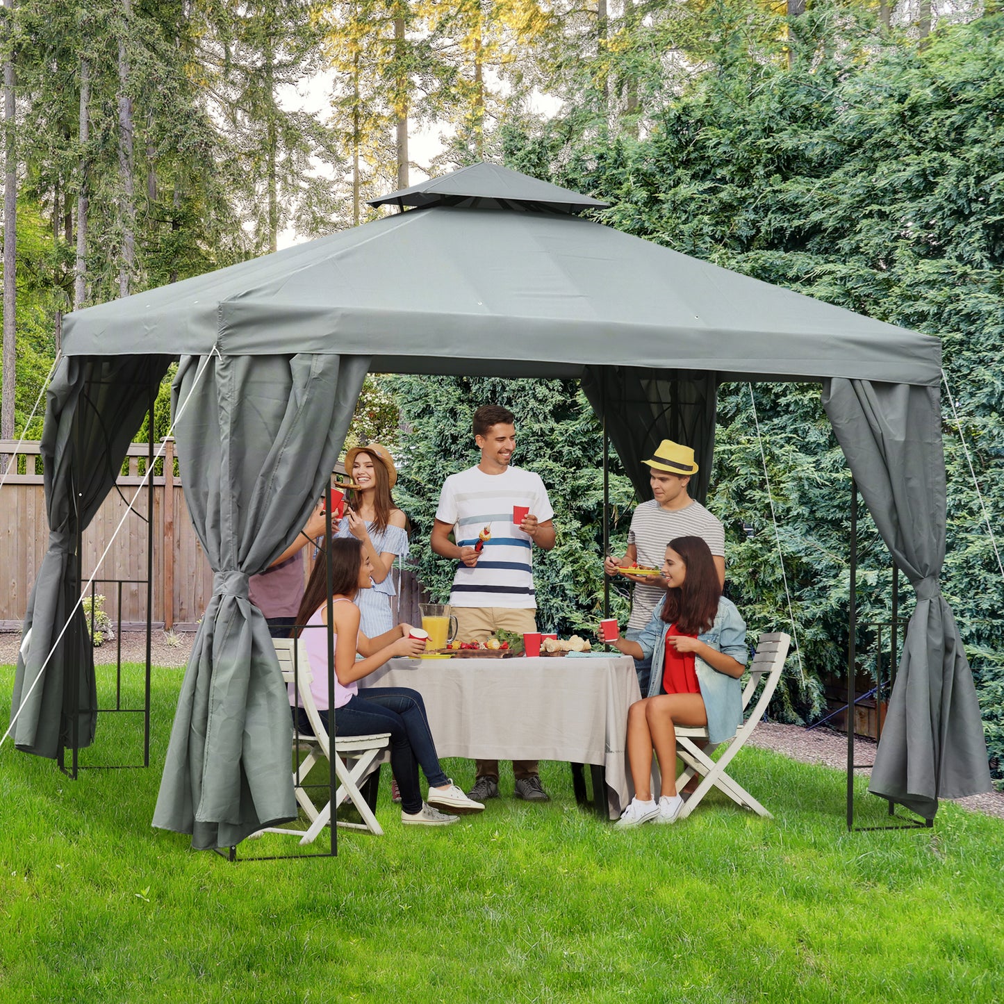 Gazebo de patio toit double 3 x 3 m