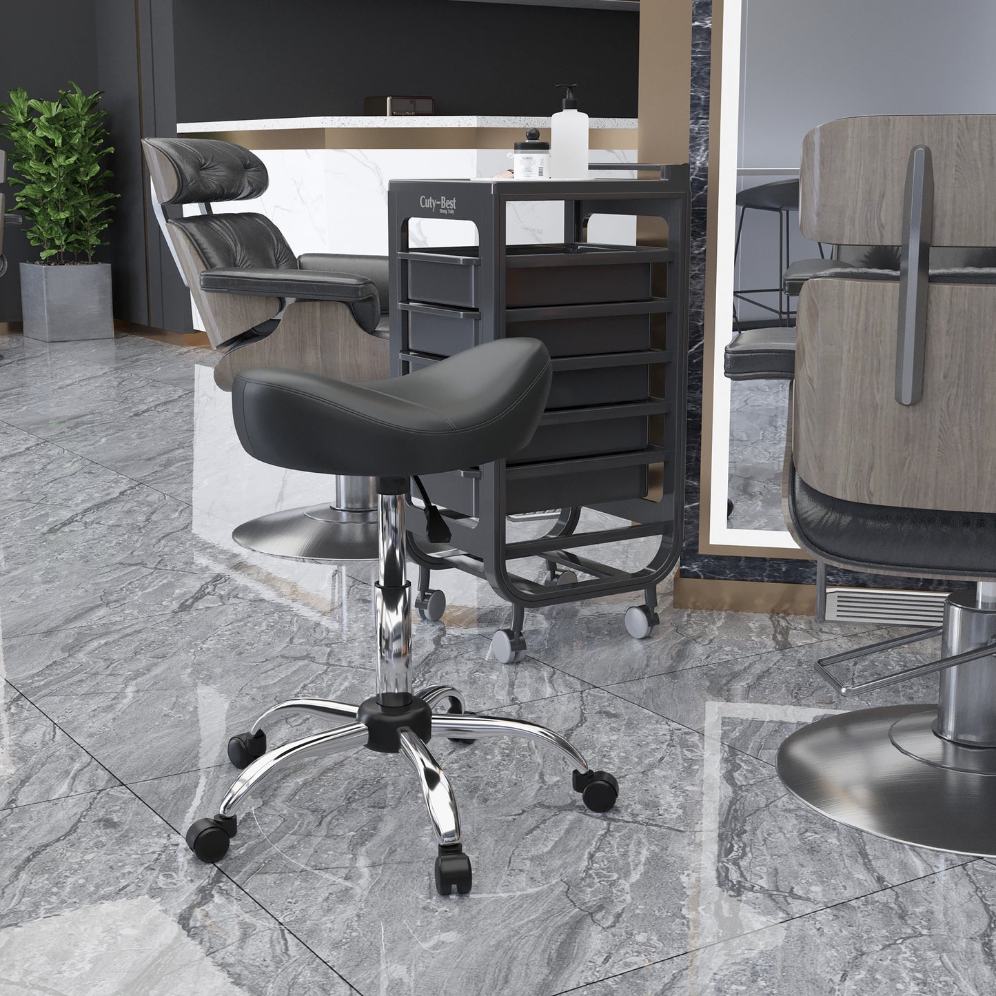 Tabouret selle ergonomique ajustable à roulettes
