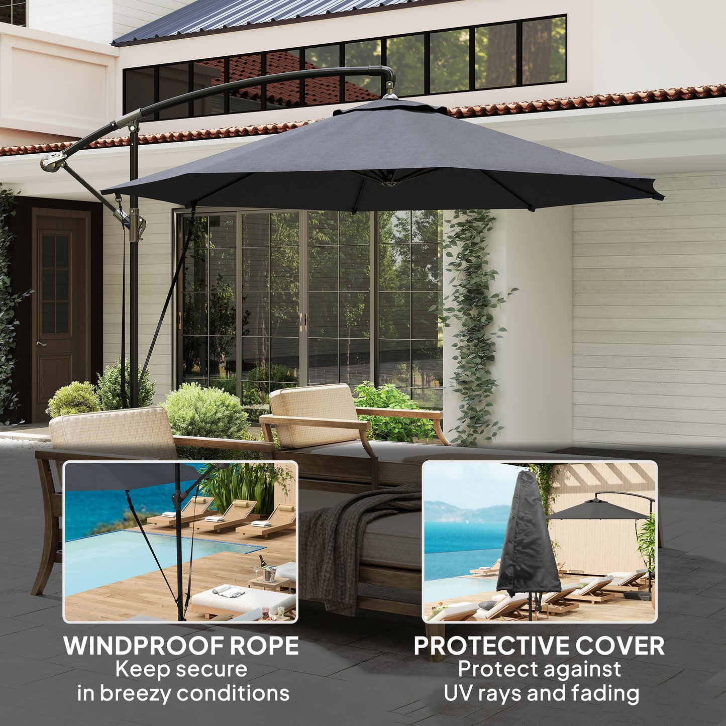 Parasol déporté rotatif 360° avec base en croix