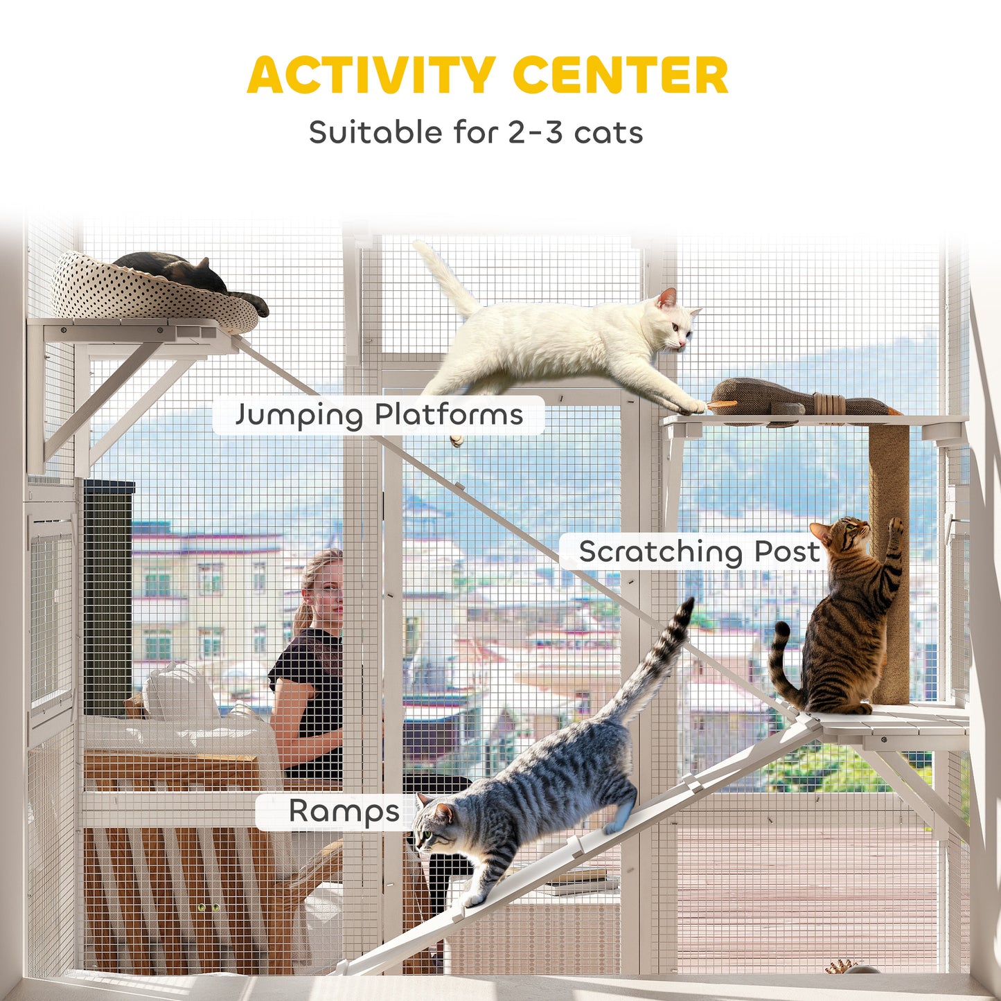 Enclos extérieur pour chat avec 6 plateformes de saut