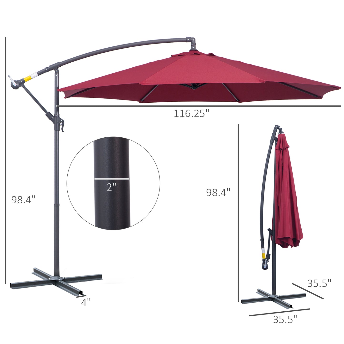 Parasol déporté patio 10 pieds cantilever avec base croisée