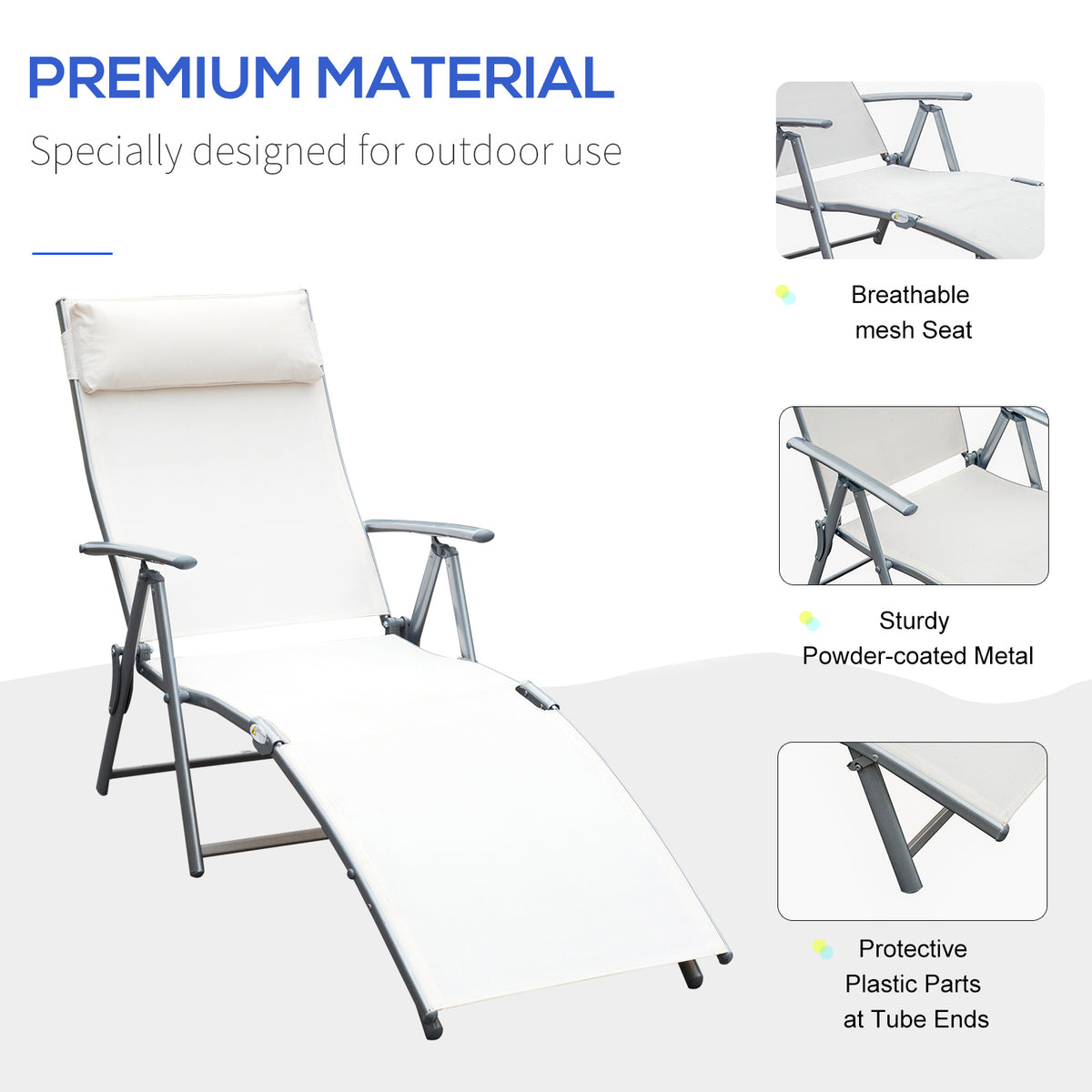 Chaise longue pliante réglable en acier — 7 positions