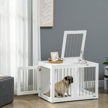 Cage meuble pour chien moyenne taille double porte 80 cm