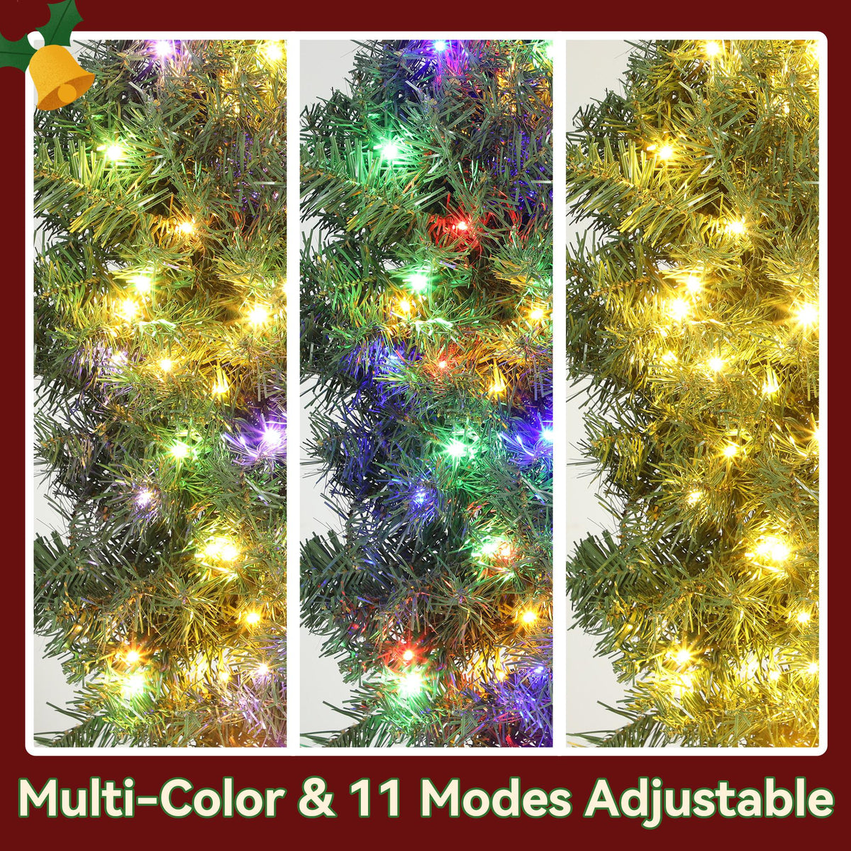 Couronne de Noël illuminée nœud 3D 91 cm